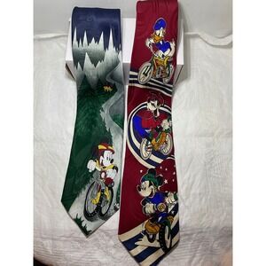 Vintage Disney Ties Lot: Mickey Mouse Biking Silk Polyester Neckties